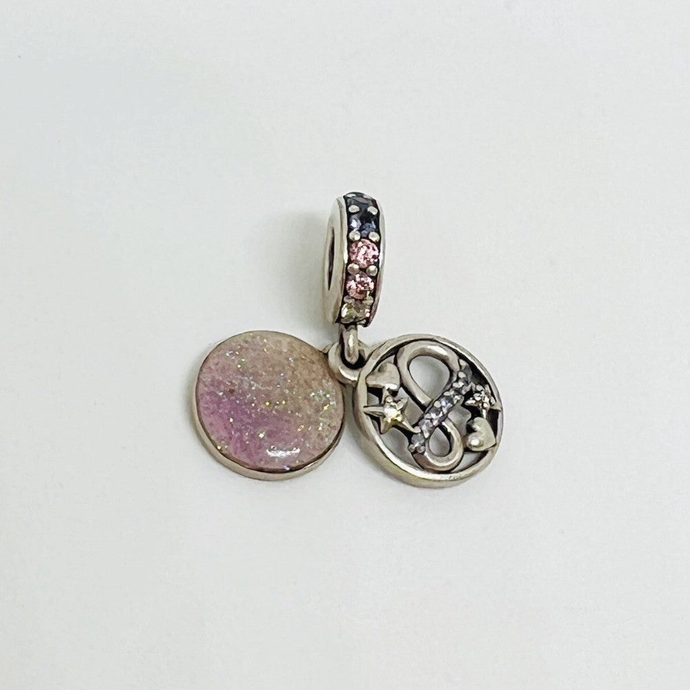 【Moments】Glittering Infinity Hearts and Stars Dangle Pendant 925 silver Purple Pink 798829C01