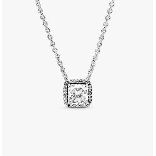 Square Sparkle Halo Necklace Classic Square Halo 396241CZ Pure Silver Sparkling Jewelry 925 silver