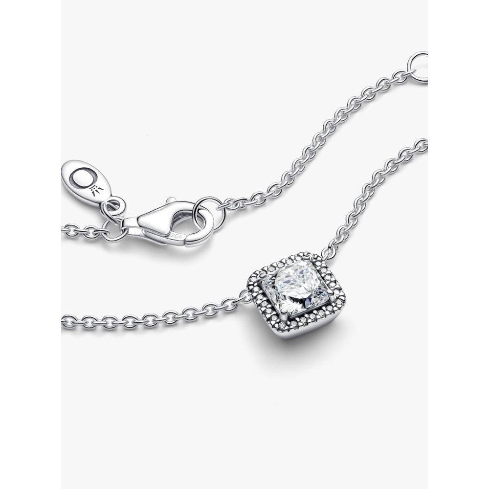 Square Sparkle Halo Necklace Classic Square Halo 396241CZ Pure Silver Sparkling Jewelry 925 silver