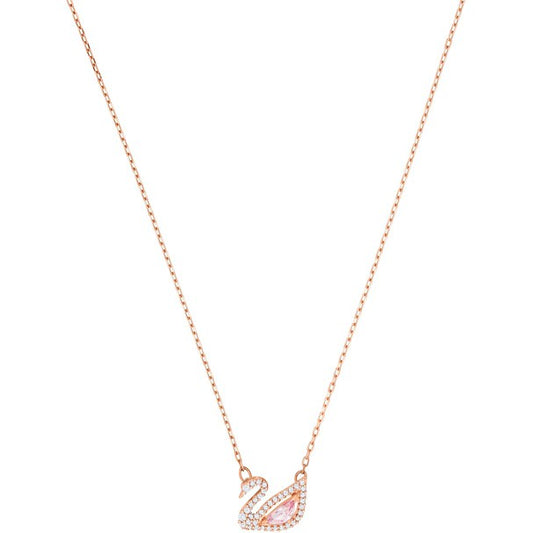 Swarovski Dazzling Swan Necklace romantic female chain rose gold pink stone