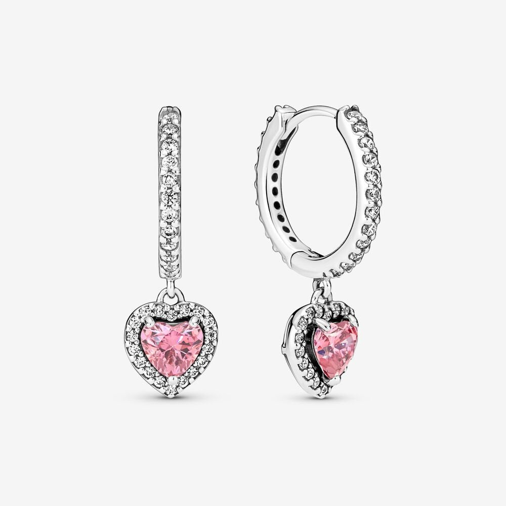 Pan Sparkling Halo Heart Hoop Earrings 925 silver for women 291445C01 pink penant earrings