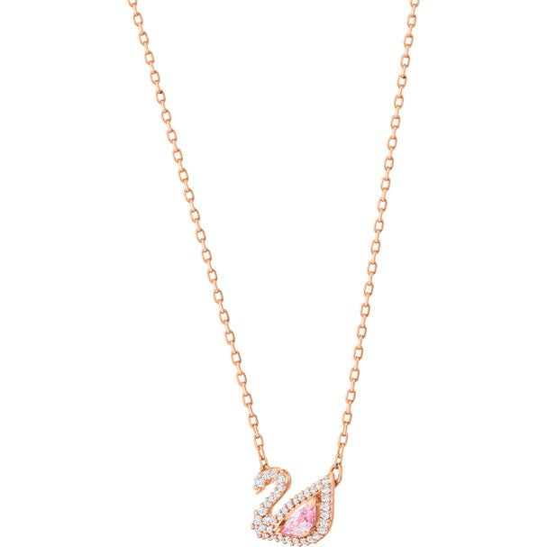 Swarovski Dazzling Swan Necklace romantic female chain rose gold pink stone