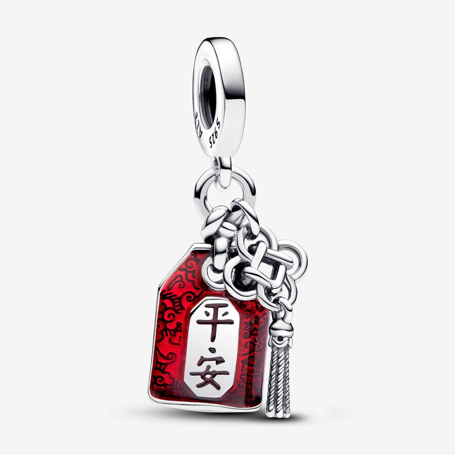 【Moments】Pan Lucky Amulet Double Dangle Charm 793054C01 925 silver Red Chinese knot dragon pattern