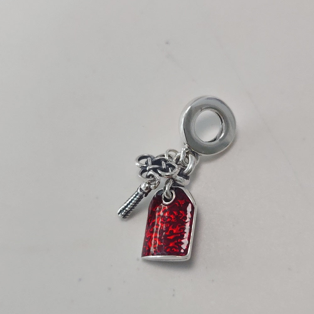 【Moments】Pan Lucky Amulet Double Dangle Charm 793054C01 925 silver Red Chinese knot dragon pattern